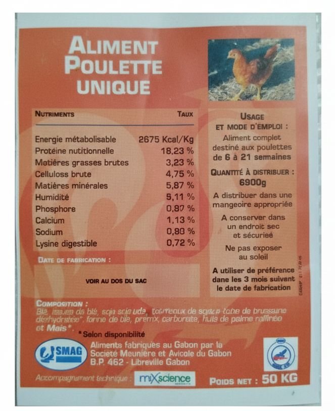 POULETTE 50 KG - aliments pour volaille - DEAG Gabon