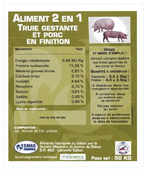 ENERGIE+2 EN 1 GESTANTE FINITION - aliments pour porc - DEAG Gabon